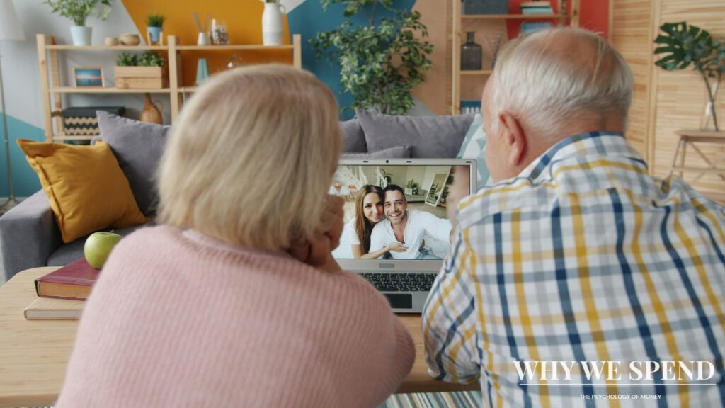 Parent offering guidance to adult child about financial decisions