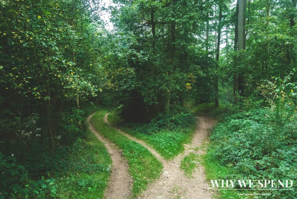 Two paths diverging representing financial choices and opportunity costs