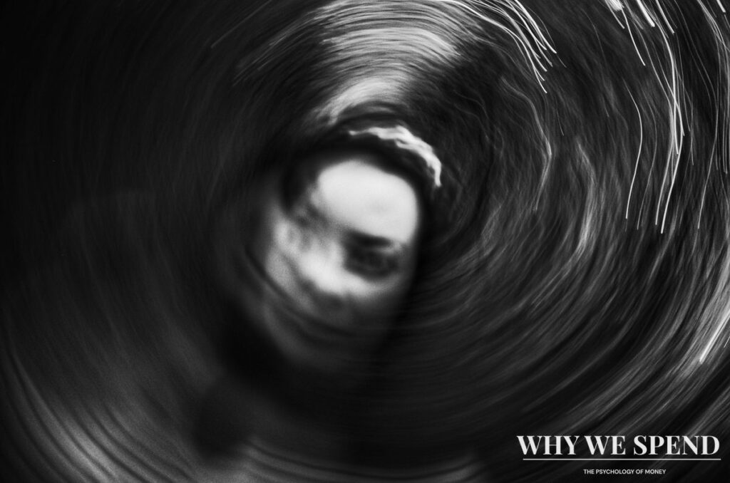 Visual representation of a downward spiral showing cycle of anxiety and shame