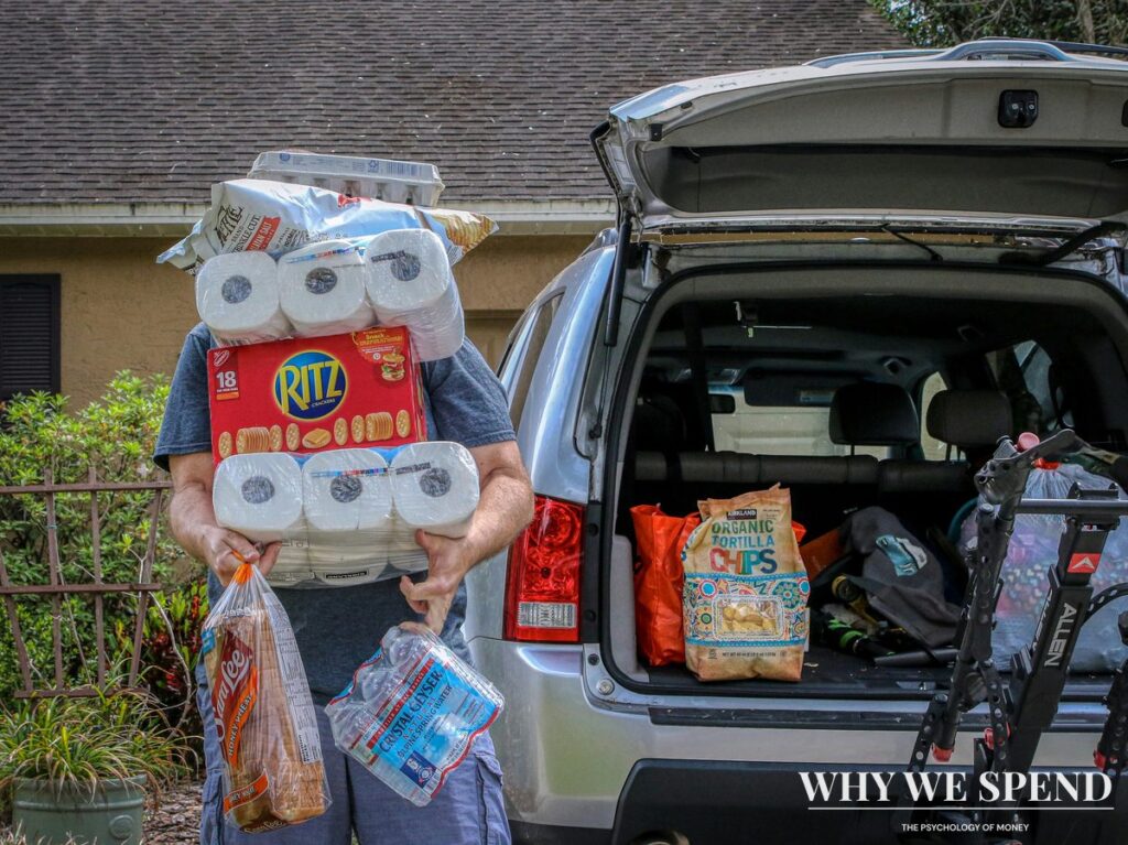 Shopping cart filled with groceries showing increased household expenses
