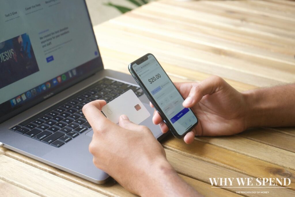 Person entering credit card details on smartphone for subscription service