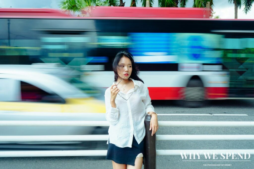 Young professional commuting in urban city reflecting transient lifestyle