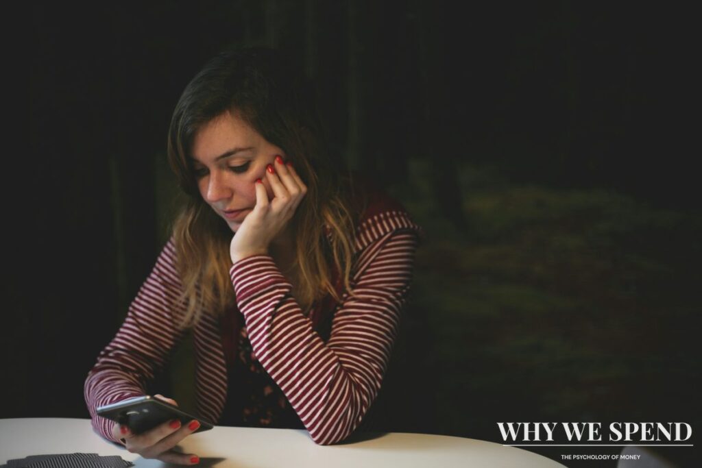 Concerned woman reading food safety news on smartphone