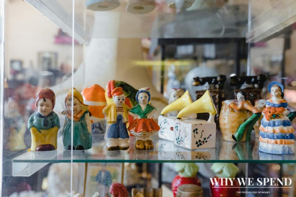Glass display case filled with carefully arranged collectible figures