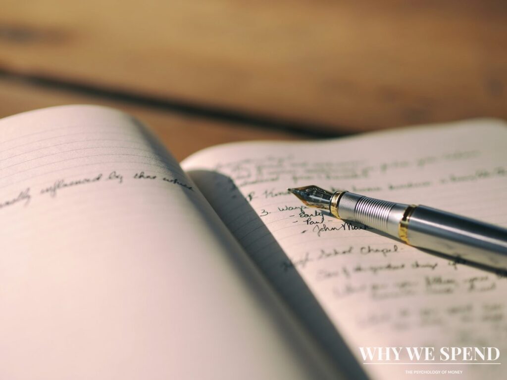Person writing in journal or planner for financial planning and budgeting