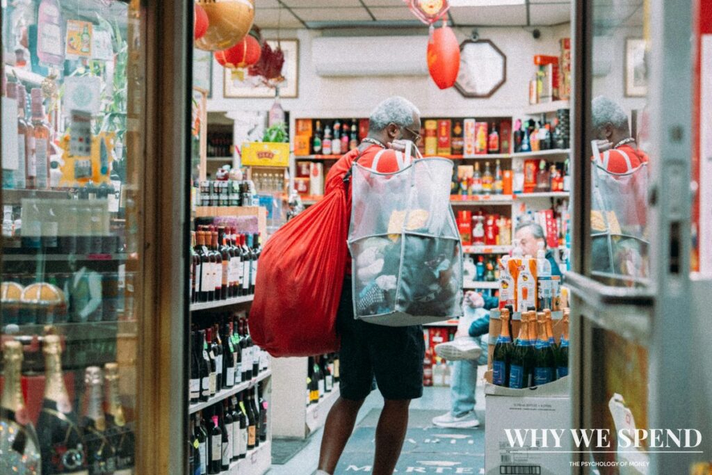 Shopping cart in Asian supermarket showing spending behaviour changes