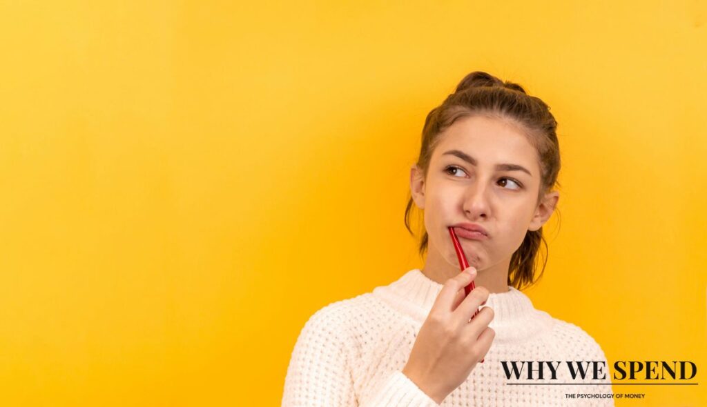 Person contemplating financial decision showing money confidence