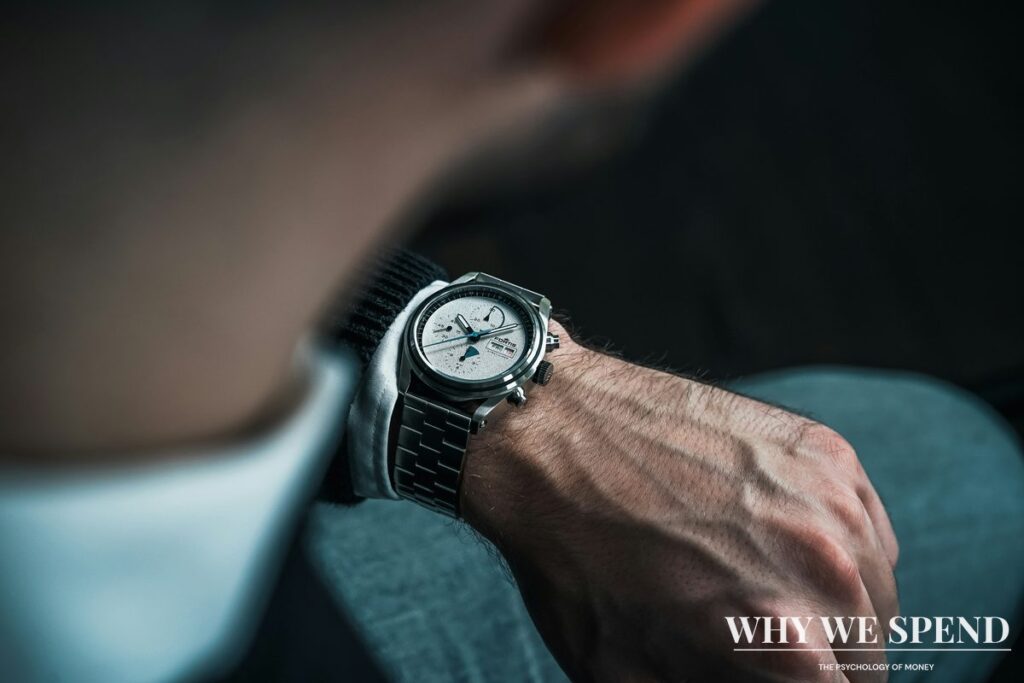 Close-up of luxury watch on wrist symbolising status and exclusivity